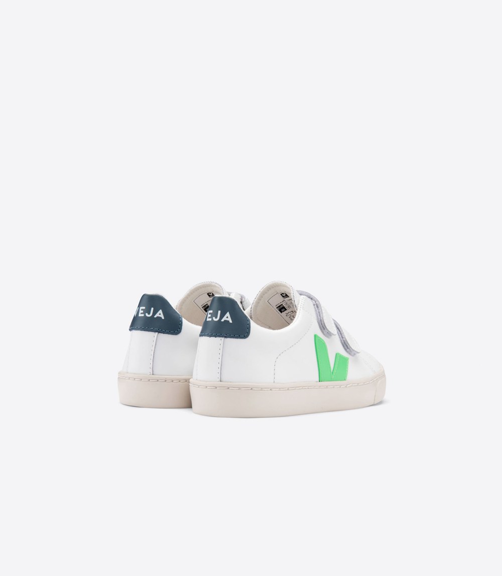 Veja Trainers Kids White/Green - Esplar Velcro Leather - DCHA-08361